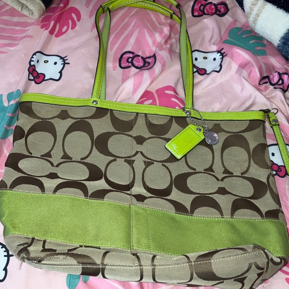 Coach Y2K vintage green and Tan Signature Tote